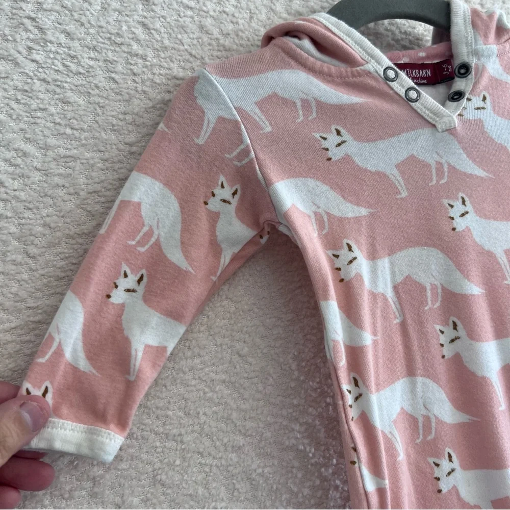 Milkbarn Baby Fox Pink 100% Organic Cotton One Piece Romper‎ Size 3-6 Months